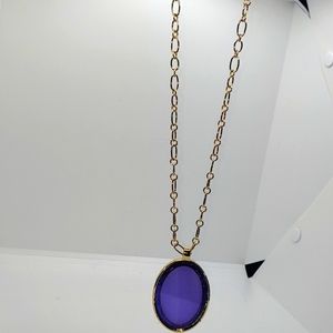 Gold loop chain with Ebony Charm and flat gem Pendant Necklace